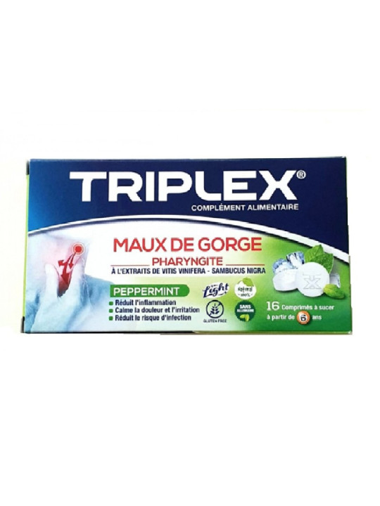 TRIPLEX maux de gorge 16 comprimés menthe