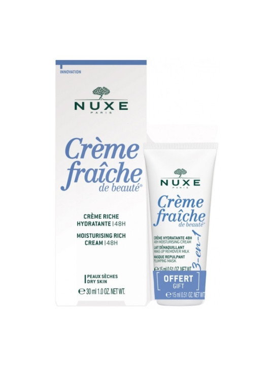 NUXE CRÈME FRAÎCHE DE BEAUTÉ CRÈME RICHE HYDRATANTE 48H 30ML + 3EN1 15 ML OFFERTE