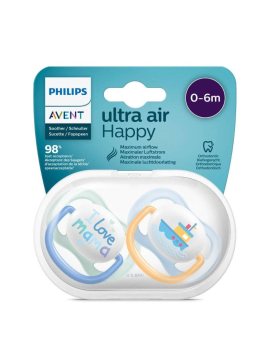 AVENT Sucette 0-6 Mois Garçon (2 PIECES) SCF080/01 ULTRA AIR
