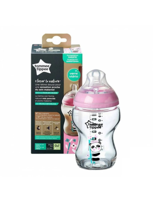 TOMMEE TIPPEE biberon  0m+ verre panda rose250ml ref/42270610