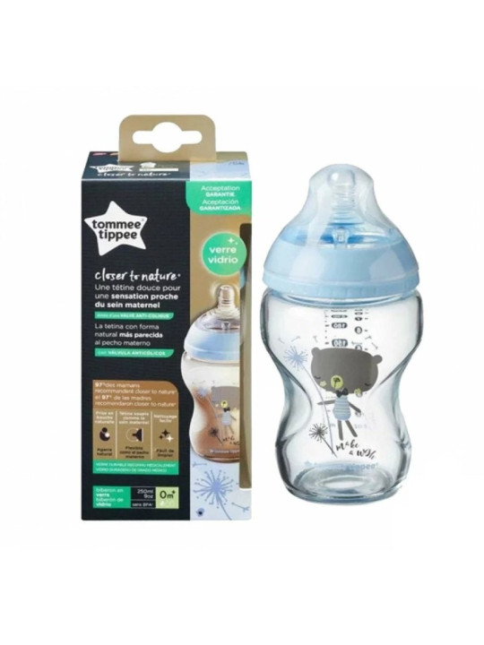 TOMMEE TIPPEE biberon 0m+ verre ours bleu 250ml / ref42270710