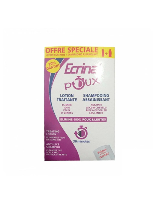 ECRINAL pack anti poux lotion +shampoing +peigne ref:620