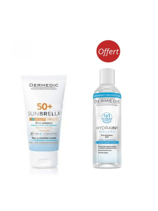 DERMEDIC 50+ECRAN PEAUX GRASSE SUNBRELLA 50ML+EAU MICELAIRE 200ML GRATUIT