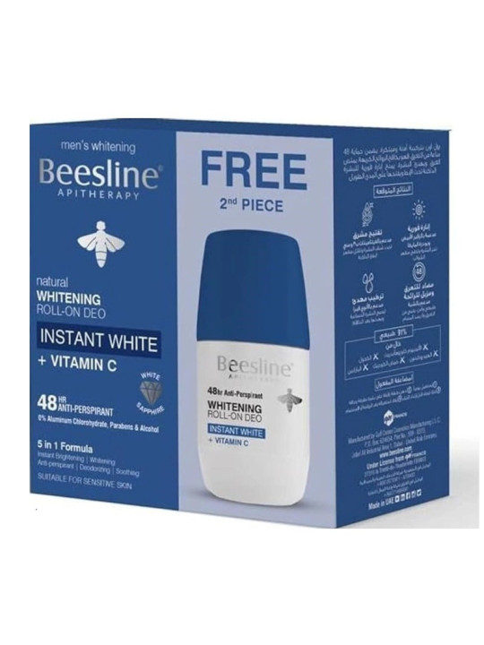 Beesline Natural Whitening Roll On Deodorant Instant White 2x50ML (1+1 Free)