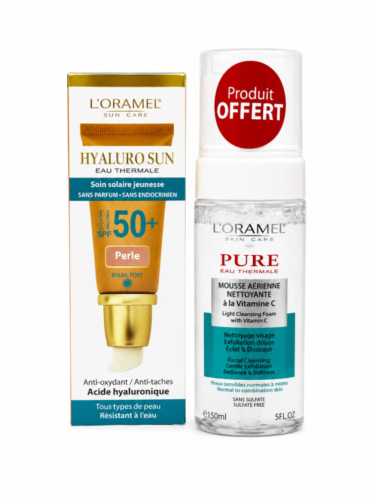 L'Oramel Hyalurosun Ecran Teinté Perle SPF50+  50ML + MOUSSE NETTOYANTE GRATUITE
