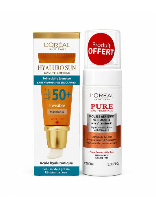 L'Oramel Hyalurosun ecran care invisible matifiant  SPF50+ 50ML + MOUSSE GRATUITE