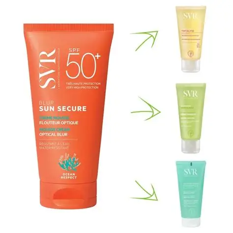 SVR sun secure spf50+ blur 50ml + GEL MOUSSANT 55ML GRATUIT