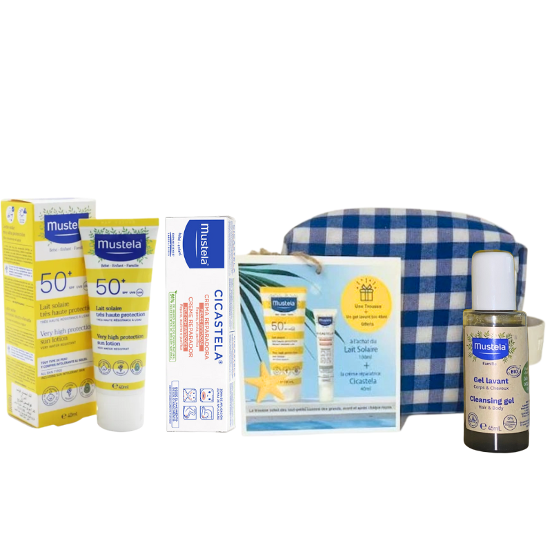 MUSTELA TROUSSE BLEU LAIT SOLAIRE 100ML+CICASTELA CREME REPARATRICE 40ML+GEL LAVANT BIO 45ML (OFFERT)