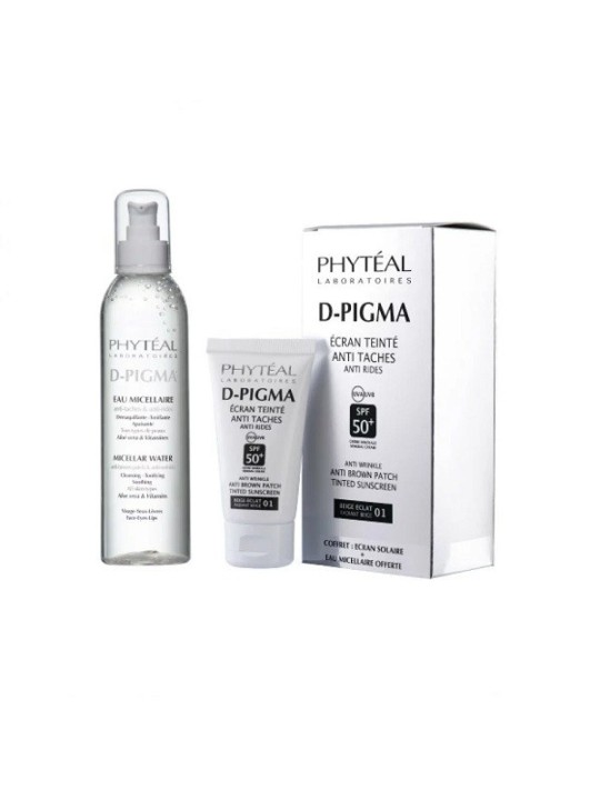 PHYTEAL dpigma ecran teinté beige eclat spf50+ 50ml + dpigma eau micellaire a l'aloe vera 150ml