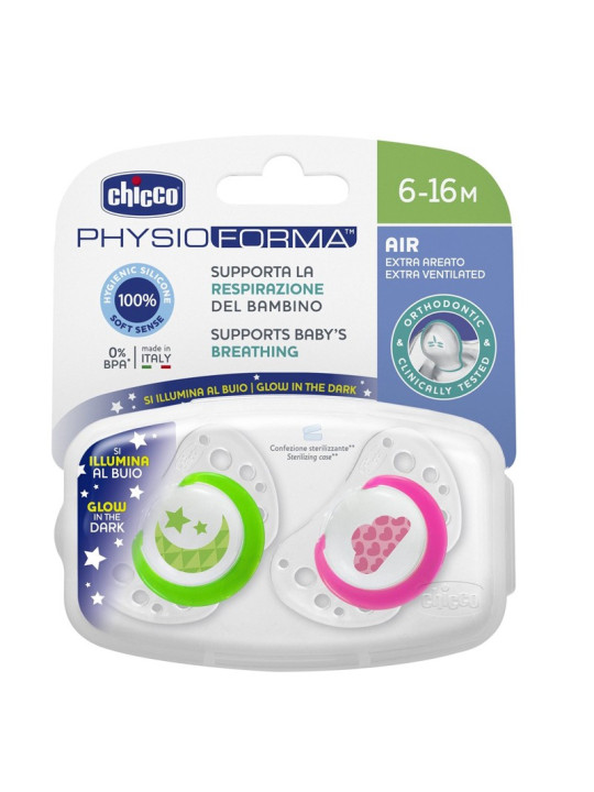 CHICCO SUCETTE PHY-AIR  NIGHT 6-12 M 2PIECES