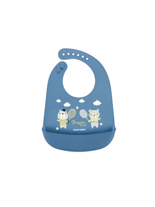 CANPOL BABIES bavoir silicone avec poche bonjour paris - bleu ref 74/027